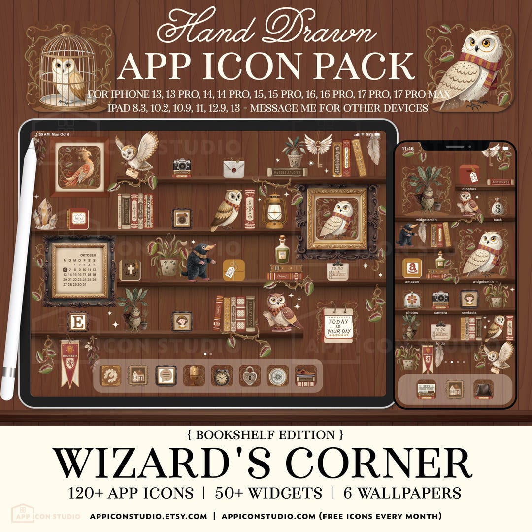 Wizardcore Pfp Wizardcore Aesthetic App Icon Pack – Magical Bookshelf Home Screen ...