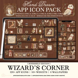 Wizardcore Aesthetic App Icon Pack – Magical Bookshelf Home Screen Theme Digital Download, 260203bkb