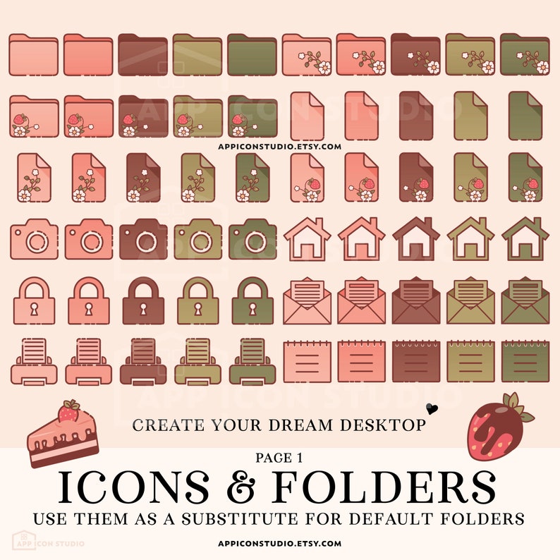 Strawberry Desktop Organizer for Mac and Windows Desktop Etsy