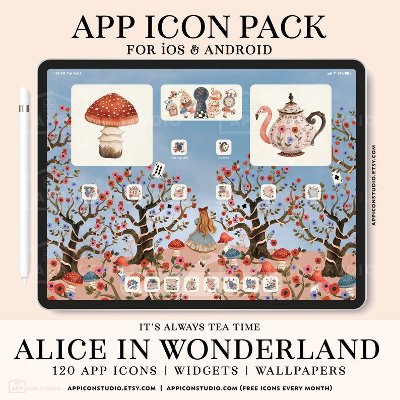 Ios Icons Alice in Wonderland iPad Theme Apple App Icon Pack Aesthetic ...