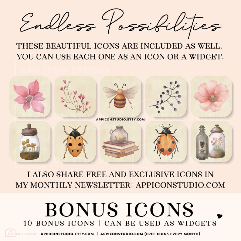 Summer Aesthetic iPhone Watercolor App Icons With Bees and Flowers, Ios ...