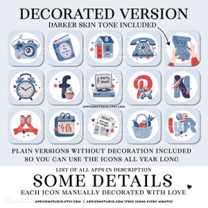 App Icons 4th of July iOS 17 Icon Bundle Independence Day Widgets and Wallpapers Red and Blue Patriotic Aesthetic Backgrounds