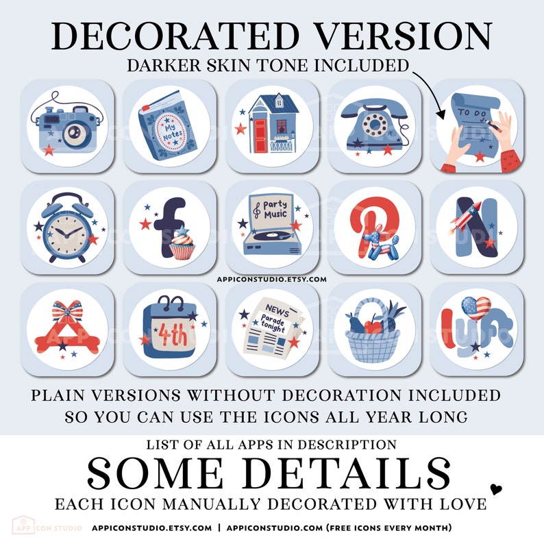 App Icons 4th of July iOS 17 Icon Bundle Independence Day Widgets and Wallpapers Red and Blue Patriotic Aesthetic Backgrounds