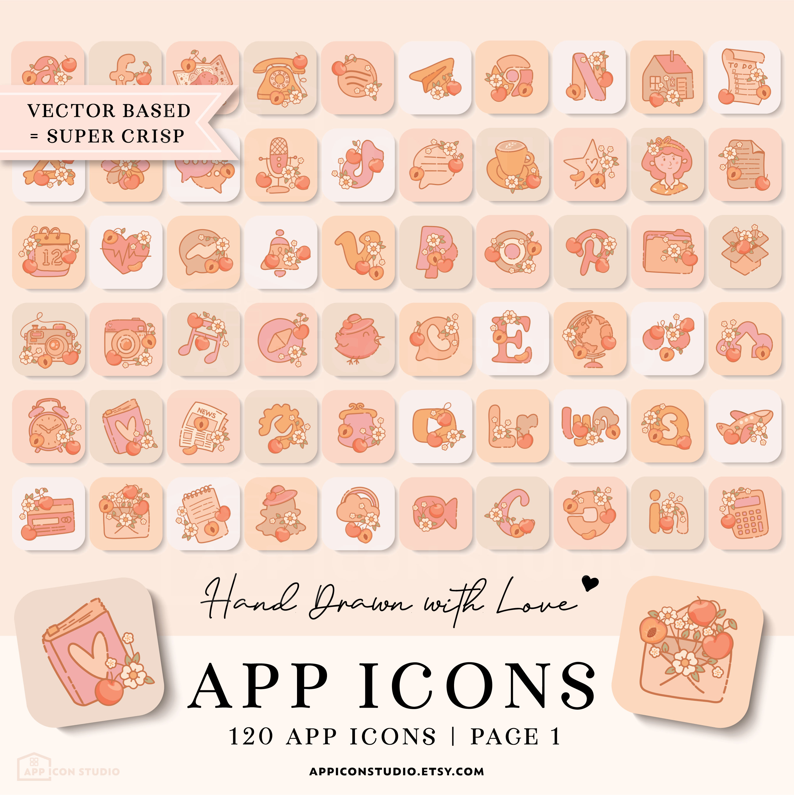 Peach iOS 14 Icons Cottagecore Peach App Icons Summer Etsy