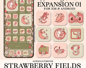 Iconos de aplicaciones Fondo de pantalla de fresa para iPhone Iconos de fresas iOS y Android Lindo tema de fresa para teléfono Paquete de iconos personalizados Samsung, 210409e1