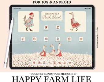 Diseño de aplicaciones móviles Iconos para iPad Fondo de pantalla de Goose para teléfono Paquete de iconos de tableta azul Fondo estético Paquete de iconos de aplicaciones personalizadas de Android Farmcore, 250401i