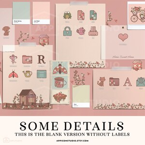 May include: A collection of digital stickers featuring cute illustrations of animals, plants, and objects. The stickers are designed in a pastel color palette with pink, green, and brown accents. The stickers are perfect for adding a touch of whimsy to digital planners, notes, and other digital documents.
