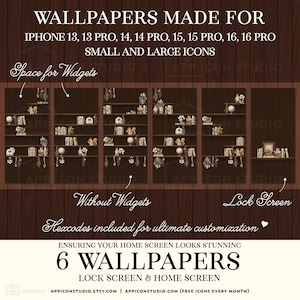 Bookshelf iPhone Theme Bookshelves Wallpaper iOS Book Background Dark Library Academia App Icons Book Club Phone Gift for Reader Bookish Home Screen Dark Bookshelf Goblincore Cozy Autumn Wallpaper Shelf Background iOS 18 by App Icon Studio, by AppIconStudio