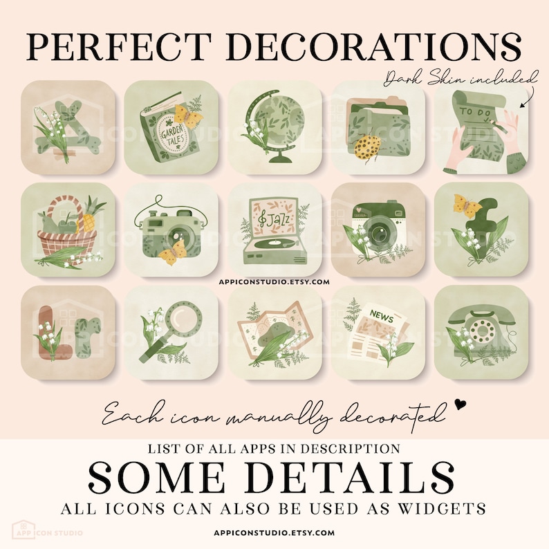 This Green Flowers App Icon Pack comes with Icons, Widgets and Wallpapers. Use it to customize your Home Screen and to create a whole new look of your device. An easy to understand Installation Guide with Images is included.