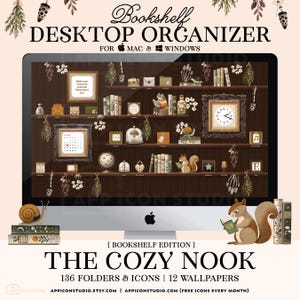 Organizador de escritorio tipo estantería acogedora: carpetas e iconos para Mac y Windows (descarga digital, 251008bkc)