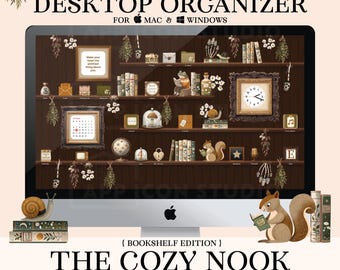 Organizador de escritorio tipo estantería acogedora: carpetas e iconos para Mac y Windows (descarga digital, 251008bkc)