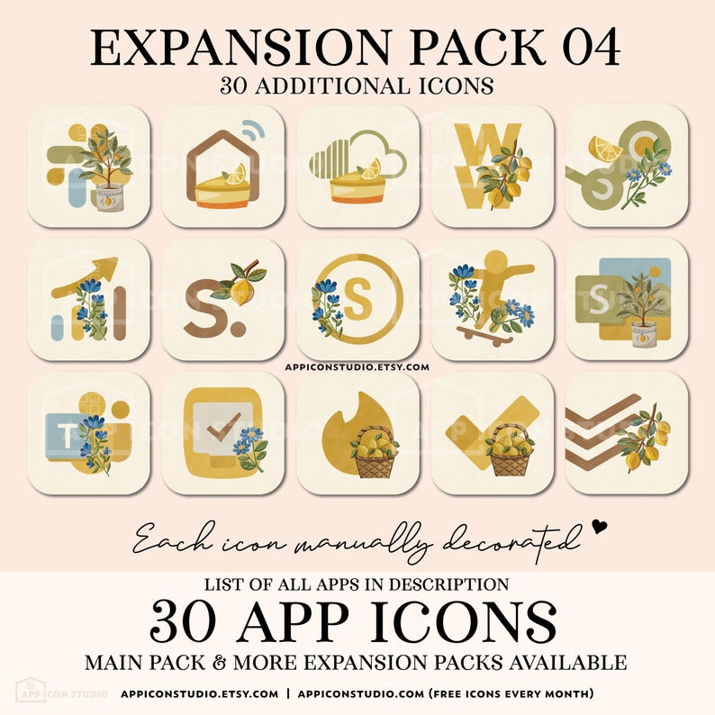 Summer App Icon iOS Lemon Aesthetic Yellow iPhone Icon Pack Widgets Cute App Covers Lemonade Phone Theme Blue Android Wallpapers Italian Vibes Background Design for iPhone Apple Samsung Google Phone Yellow and Blue Stripes App Icon Expansion Pack by App Icon Studio, by AppIconStudio