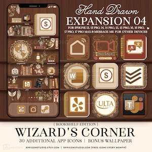 Tema de asistente de estantería para iPhone, fondo de estantería estético para iOS 26, icono de aplicación mágica, fondo de pantalla de libro, estante, 260203bke4