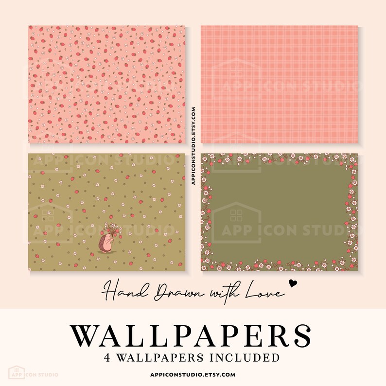 This Strawberry Aesthetic App Icon Pack comes with hand drawn Icons, Widgets and Wallpapers. Use it to customize your Home Screen and to create a whole new look of your device. An easy to understand Installation Guide with Images is included.