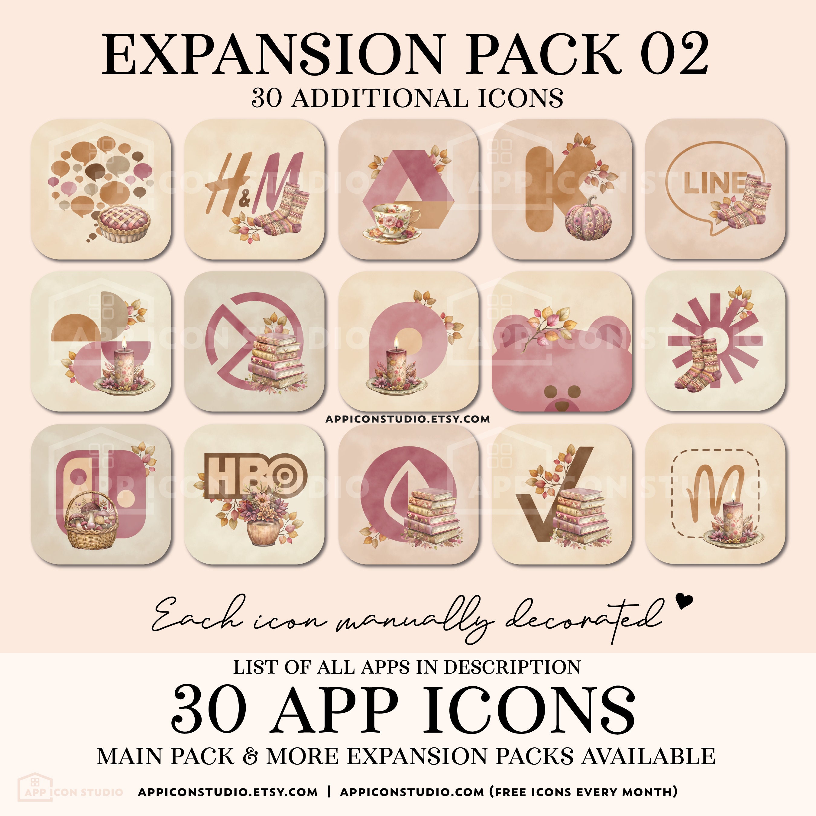 App Icons iPhone Fall Aesthetic Light Pink Cottagecore Digi Autumn ...