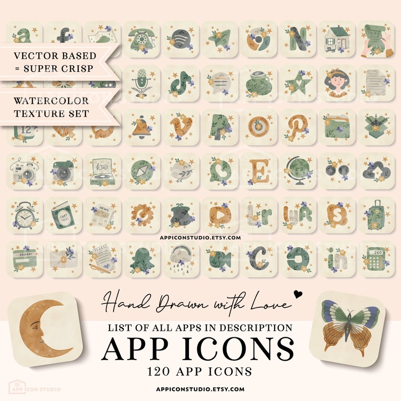 This Watercolor Aesthetic Wildflower App Icon Pack comes with Icons, Widgets and Wallpapers. Use it to customize your Home Screen and to create a whole new look of your device. An easy to understand Installation Guide with Images is included.