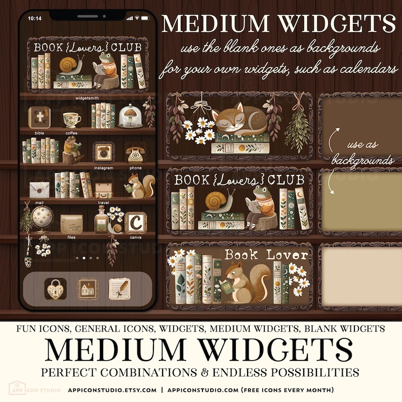 Bookshelf iPhone Theme Bookshelves Wallpaper iOS Book Background Dark Library Academia App Icons Book Club Phone Gift for Reader Bookish Home Screen Dark Bookshelf Goblincore Cozy Autumn Wallpaper Shelf Background iOS 18 by App Icon Studio, by AppIconStudio