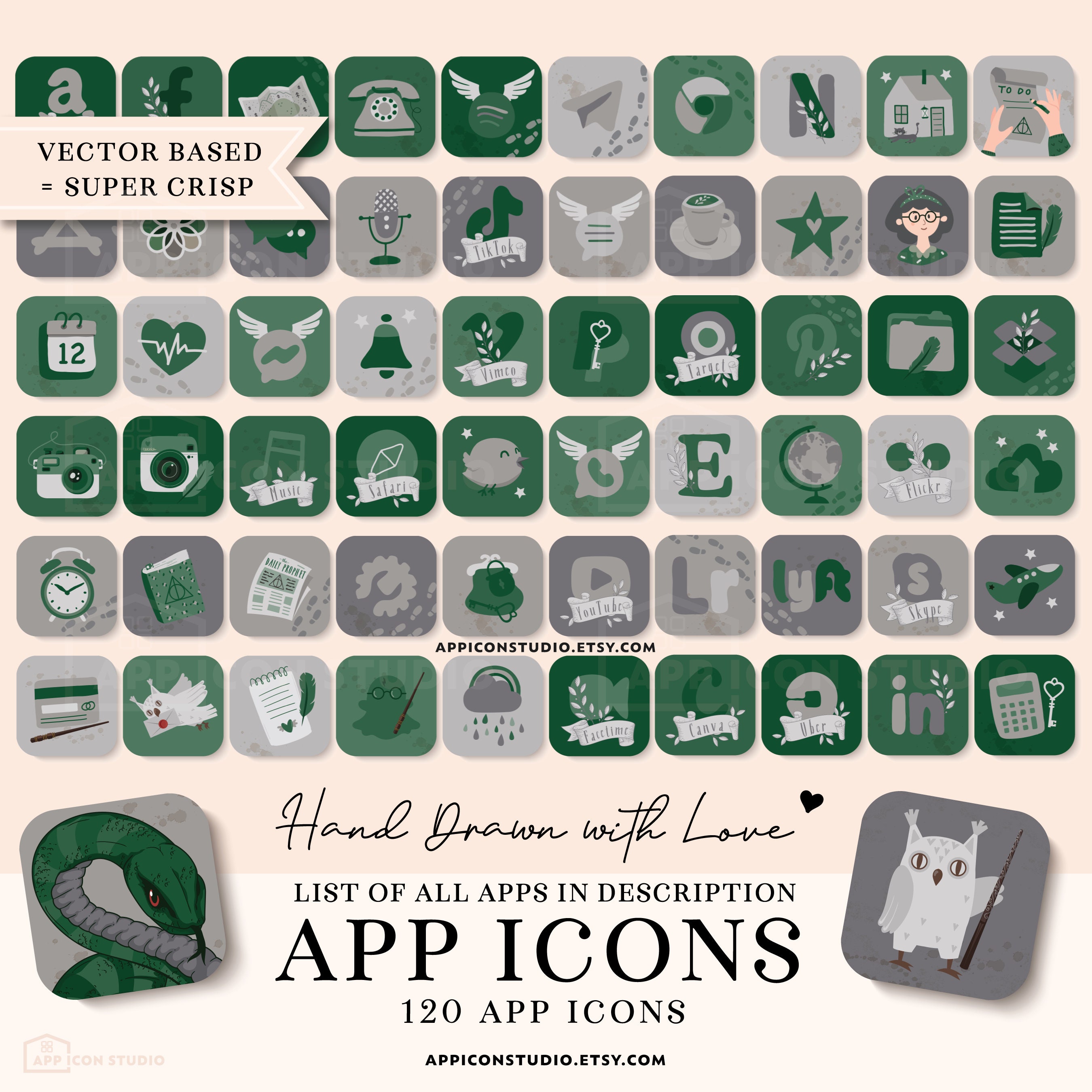 Ios Icon Bundle Green Magic Wizard Houses App Icons Android Homescreen ...