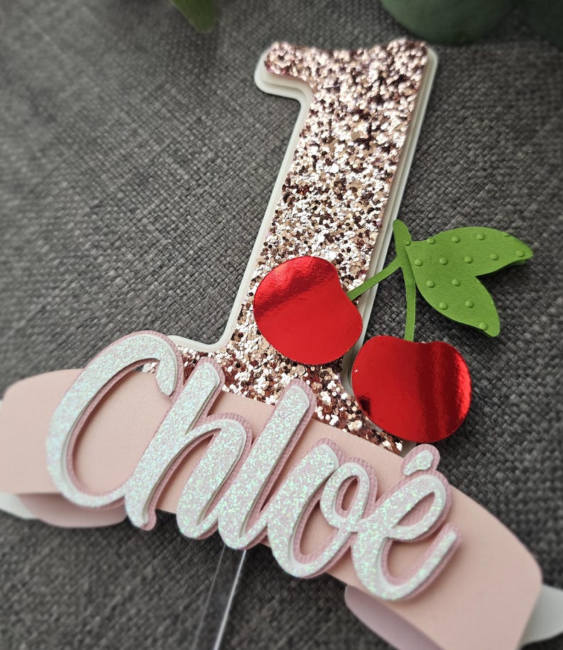 Personalized Cherry First Birthday Cake Topper, Red Metallic Foil - Etsy