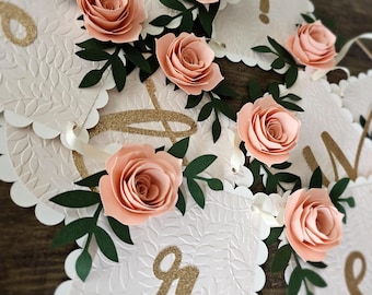 Floral Name Banner, Rose und Gold Glitter, Baby Shower Decor