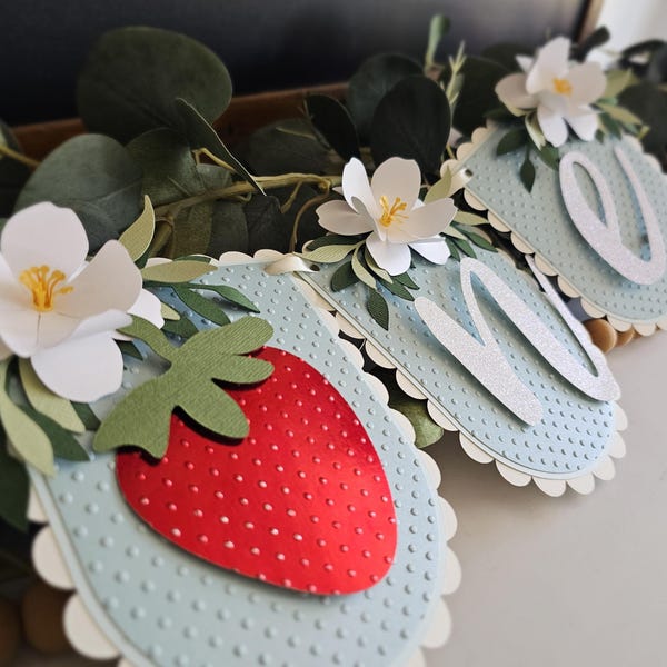 Banner de trona de fresa, decoración de primer cumpleaños con dulces frutos rojos
