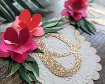 Tropical First Birthday Highchair Banner, Gold Glitter Luau Decor