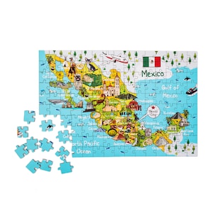 Mexico Map Wooden Jigsaw Puzzle for Children, Illustrated Mexico City Map Puzzle, Holiday Gift ...
