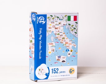 Kleurrijke Italië geïllustreerde houten kaartpuzzel voor kinderen en volwassenen - 152-delig - Vakantie Italiaanse kaart Bordspellen Cadeau-ideeën.