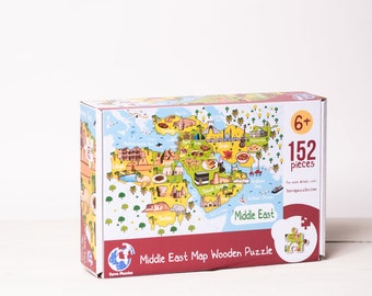 Colorful Middle East Map Wooden Jigsaw Puzzle for Kids, Holiday Education Board Games Gift Ideas, Geography Map Games,