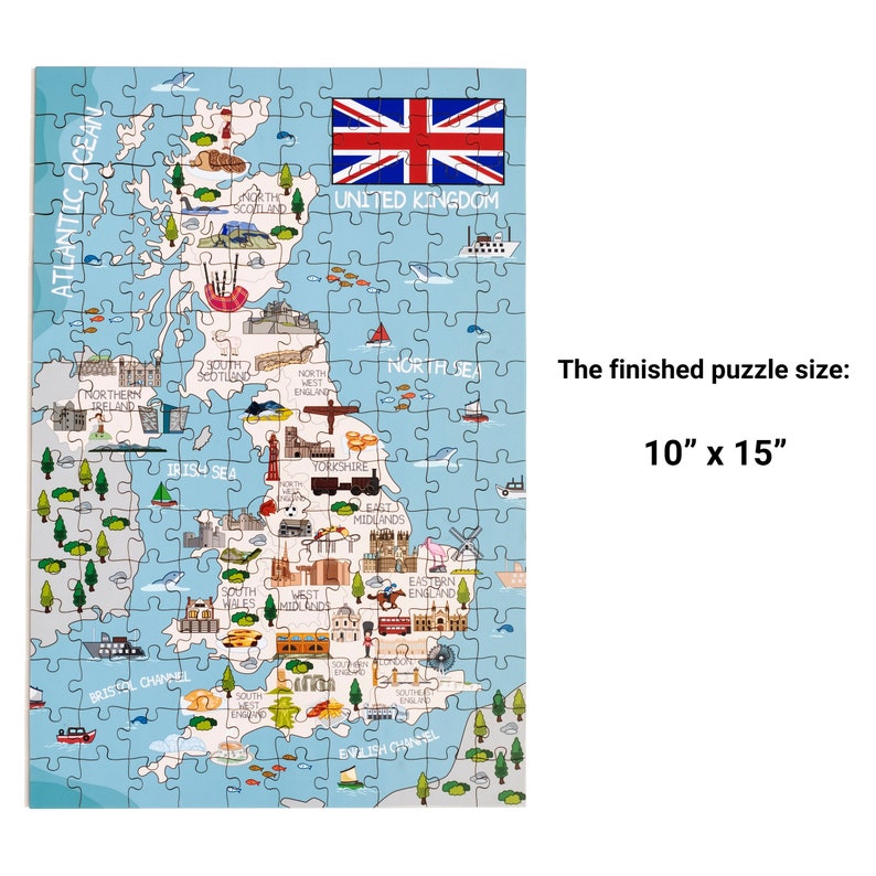 United Kingdom Map Illustrated Jigsaw Puzzle Great Britain Etsy