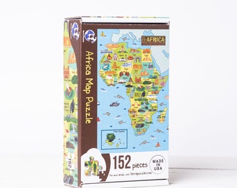 Africa Map Wooden Jigsaw Puzzle for Children, Educational Map of Africa, Black History Board Games, Geography Puzzle, Holiday Gift Ideas.