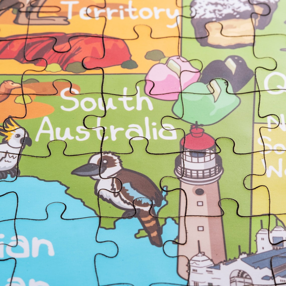 Australia Map Wooden Jigsaw Puzzle Educational Llustrated Map Etsy