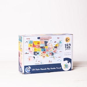 USA staat zoogdieren kaart puzzel voor kinderen en volwassenen, vakantie familie bordspellen cadeau-ideeën, geografie van dieren zoogdieren in de VS,