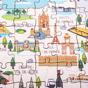 Puzzle en bois carte de France fait à la main pour enfants et adultes, idées cadeaux de vacances, 152 pièces, jeux de société éducatifs colorés illustrés image 7