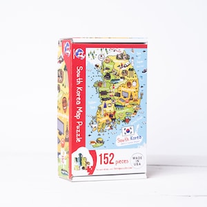 Südkorea Karte Illustration Holzpuzzle, 152 Teile - 10 "x15", handgemachte Lernbrettspiele, Montessori koreanische Esskultur