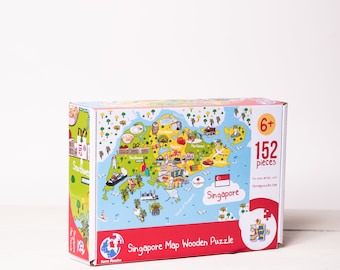 Singapore Map Wooden Jigsaw Puzzle for Children and Adults, Asian Map Puzzle Board Games, Montessori Toys, Learning Geography Games