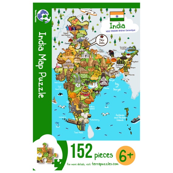 India Map Wooden Jigsaw Puzzle for Children, Educational Learning