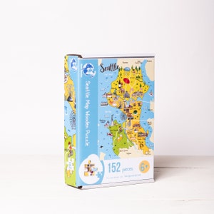 Seattle City Map Houten puzzel voor kinderen, Washington State Puzzle, Educatieve geografie bordspellen,
