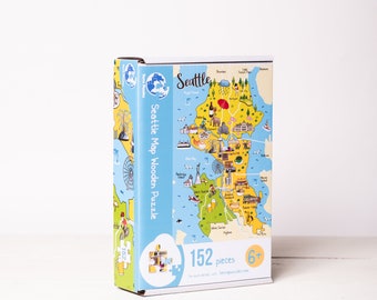Seattle City Map Wooden Jigsaw Puzzle for Kids, Washington State Puzzle, Educational Geography Board Games, ,