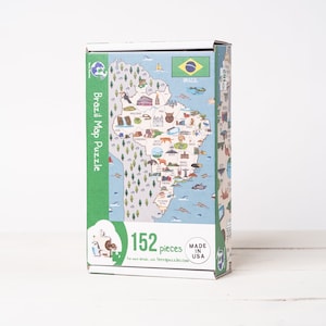Brasilien Karte Holzpuzzle für Kinder ab 6 Jahren, handgemachte Montessori Brettspiele, brasilianisches Essen und kulturelles Wahrzeichen.