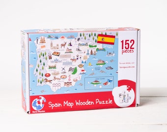 Spain Map Wooden Jigsaw Puzzles, Montessori Map Puzzle of Spain for Kids, Holiday Laser Cut Board Games, Spain Food Cultural Landmark