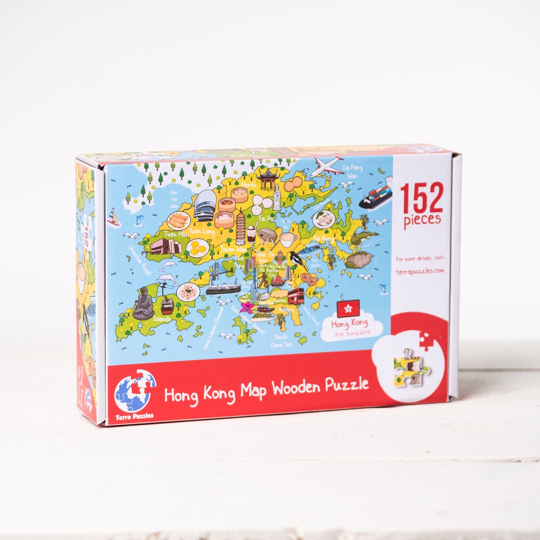 Hong Kong Map Wooden Jigsaw Puzzles Fun Holiday Board Games Etsy