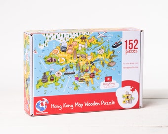 Hong Kong Map Wooden Jigsaw Puzzles, Fun Holiday Board Games for Kids, Asian Map Puzzles, Handmade 152 Pieces Puzzles, Hong Kong City Map