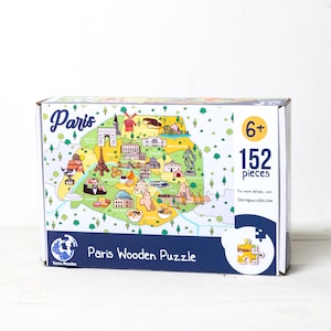 Paris Illustrierte Karte Holzpuzzle für Kinder und Erwachsene, 152-teilige Brettspiele Puzzle, Geschenkideen für Geburtstagsferien, Paris Essen