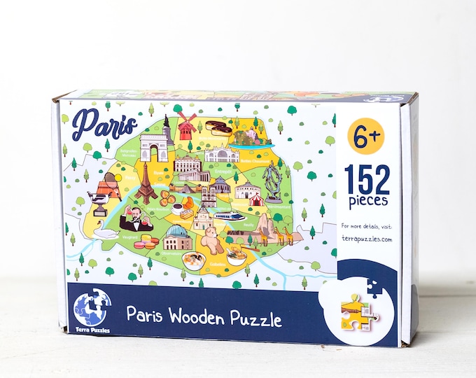 Paris Illustrated Map Wooden Jigsaw Puzzle, 152 Piece