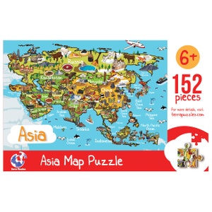 Asia Map Wooden Jigsaw Puzzle for Kids 6, Educational Illustrated Map Puzzle, Montessori Board Games, Holiday Gift Ideas image 2