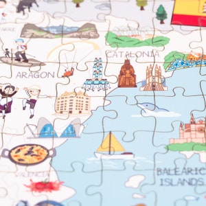 Carte de l'Espagne Puzzles en bois, carte Montessori Puzzle de l'Espagne pour les enfants, jeux de société découpés au laser de vacances, monument culturel de l'alimentation de l'Espagne image 8