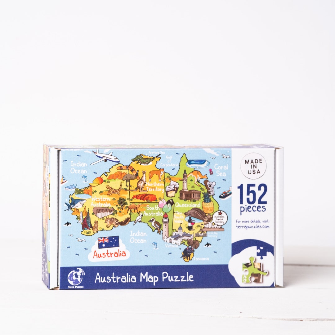 Australia Map Wooden Jigsaw Puzzle, Educational Llustrated Map Puzzle