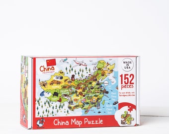 Colorful China Illustrated Wooden Map Jigsaw Puzzle for Children and Adults - 152-Piece - Holiday Asian Map Board Games Gift Ideas.