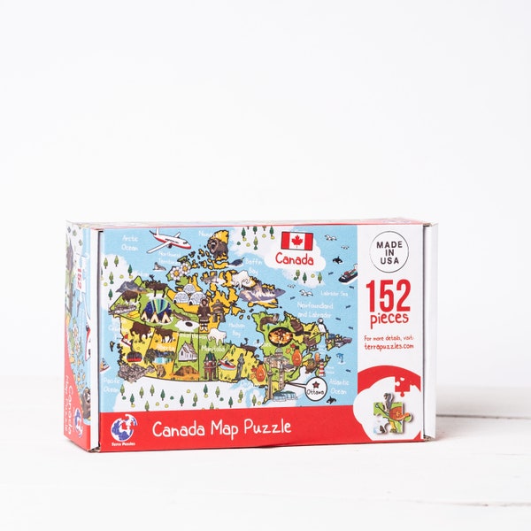 Canada Map Wooden Jigsaw Puzzle for Kids and Adults, 152 Pieces - 10"x15" Handmade Education Board Games, Traveling Gift Ideas, Canadian Map